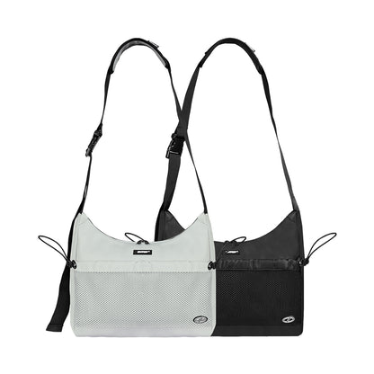 Black and gray crossbody bags on a white background