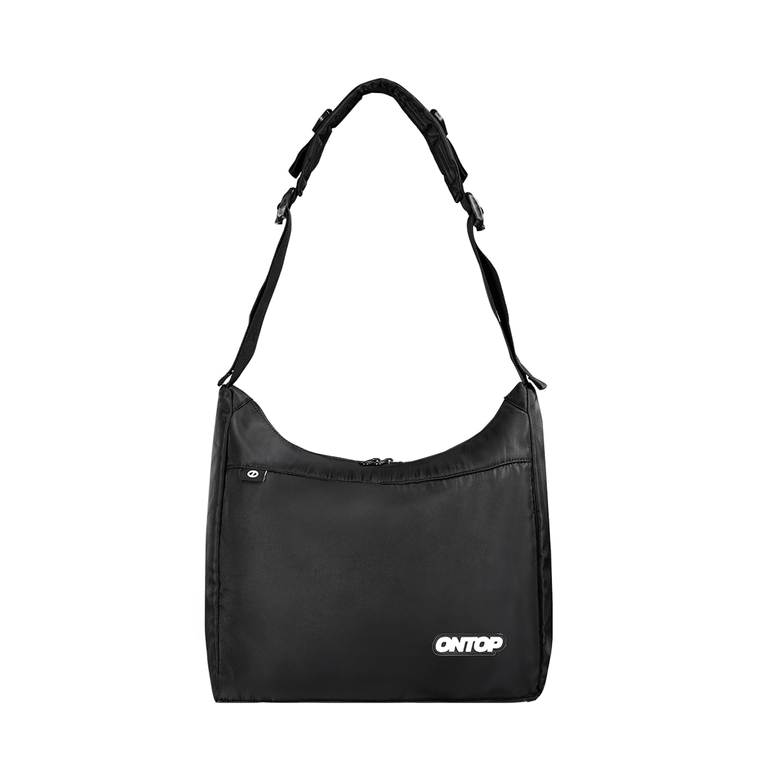 Black shoulder bag with 'ONTOP' branding on a white background