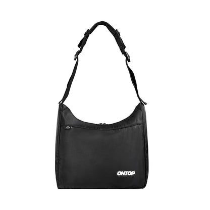 Black shoulder bag with 'ONTOP' branding on a white background