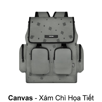 Gray backpack with floral patterns on a white background