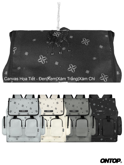 Canvas bags with floral patterns in various colors on a white background, featuring the brand 'ONTOP'.