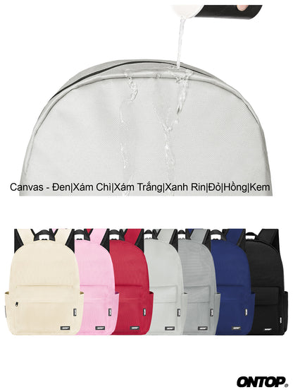 Clear dome-shaped cover over a backpack with color options displayed below on a white background.