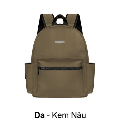 Brown backpack with a visible brand logo on a white background