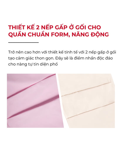 Text and fabric swatches in pink and beige on a white background