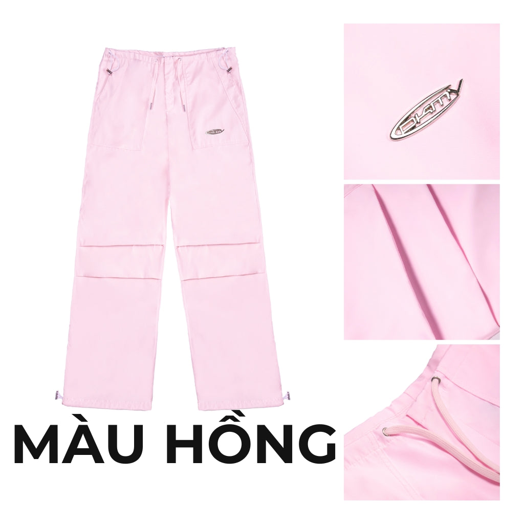 Pink pants with close-up details on a white background