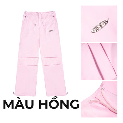 Pink pants with close-up details on a white background