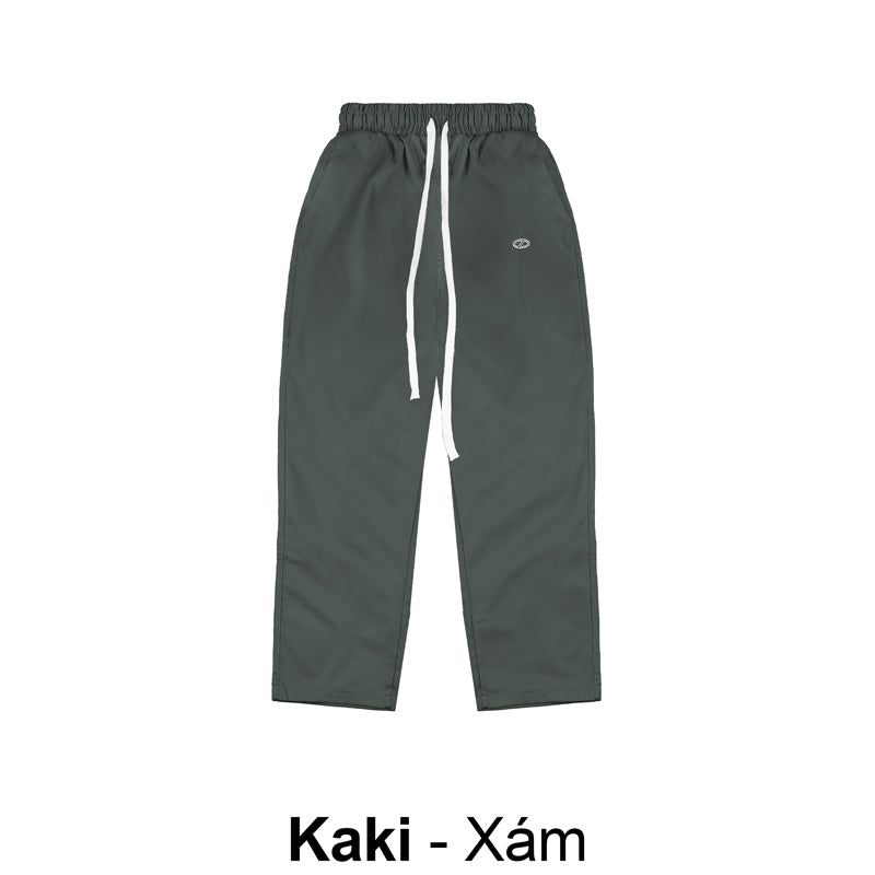 Kaki pants with drawstring on a white background