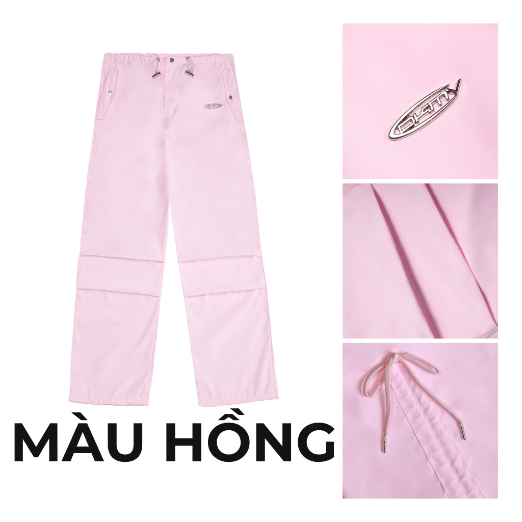 Pink pants with close-up details on a white background