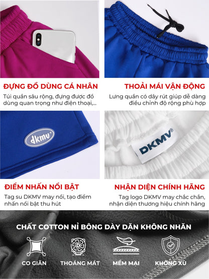 Collage of DKMV branded clothing with text describing features and benefits.