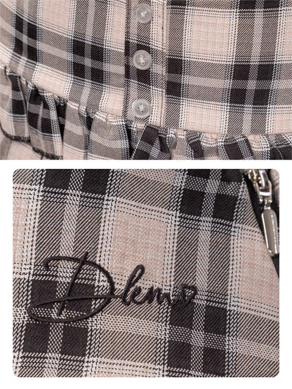 Plaid shirt with a brand logo on a checkered pattern