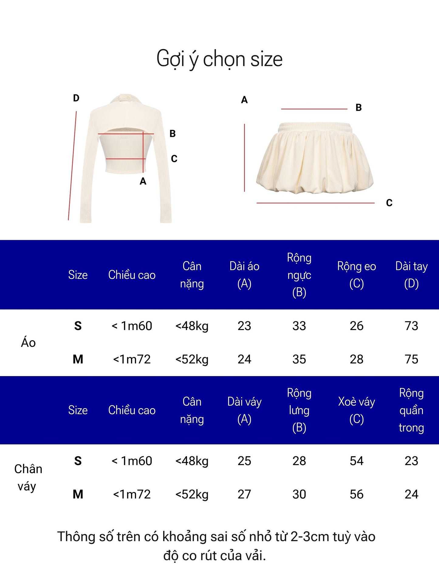 Measurement chart for a dress with size guide in Vietnamese