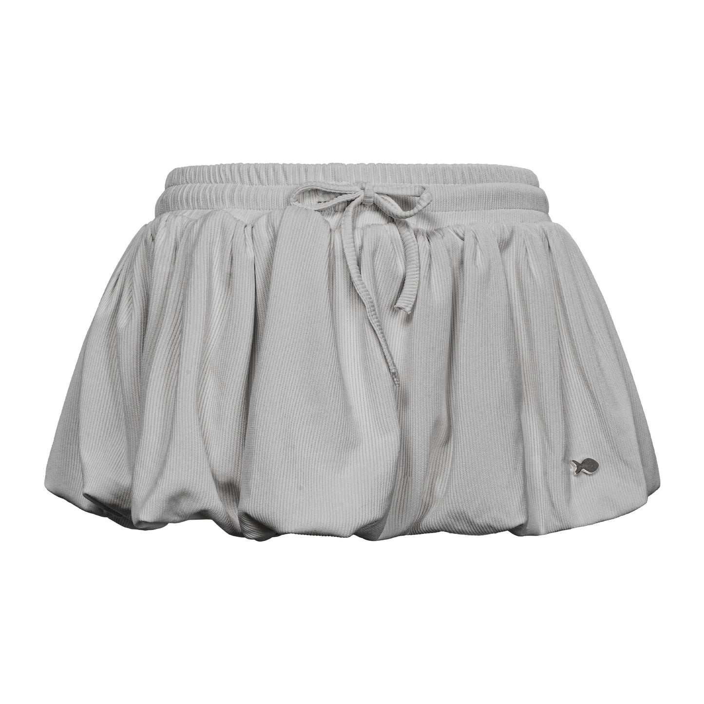 Light gray shorts with a drawstring on a white background