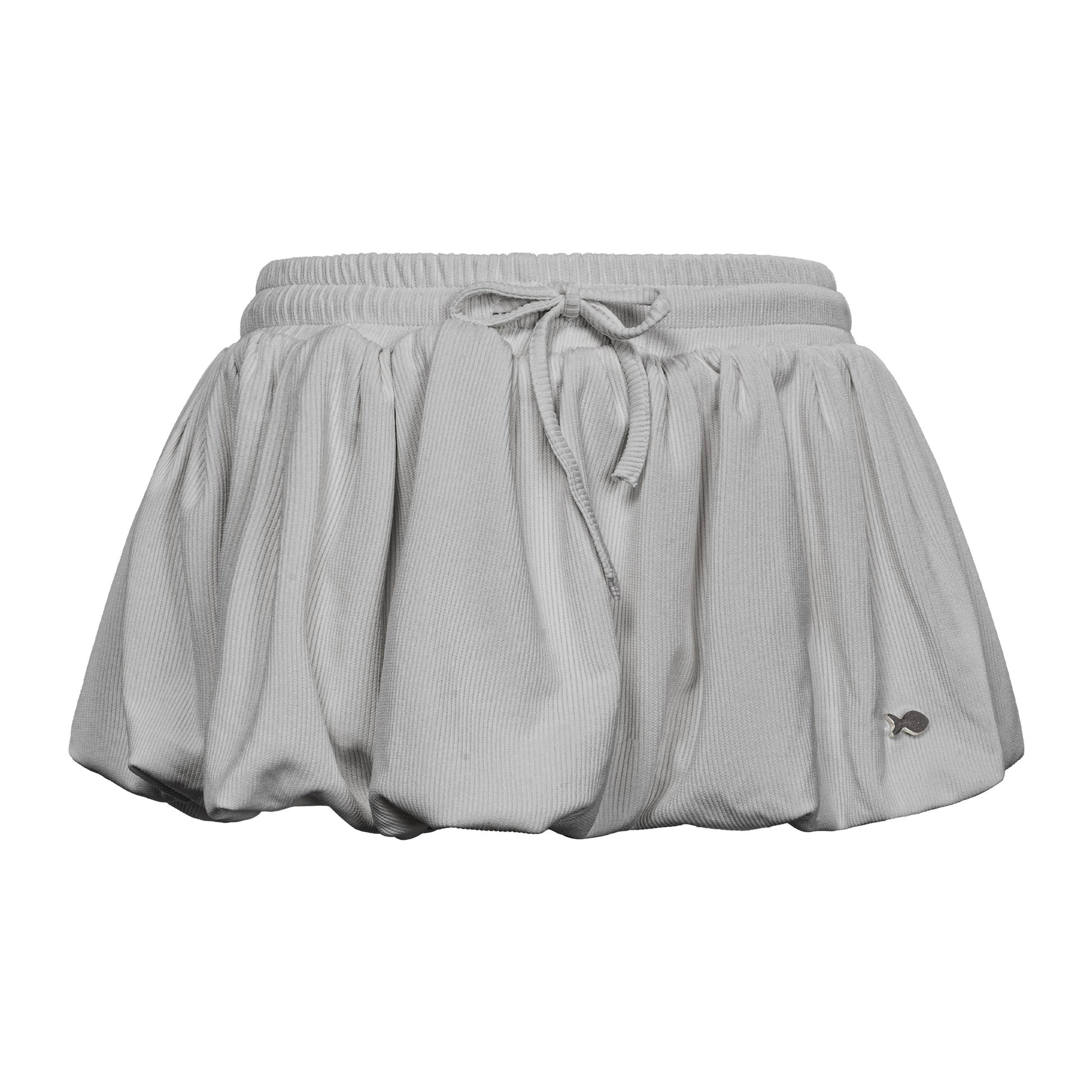 Light gray shorts with a drawstring on a white background