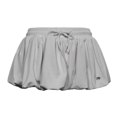 Light gray shorts with a drawstring on a white background