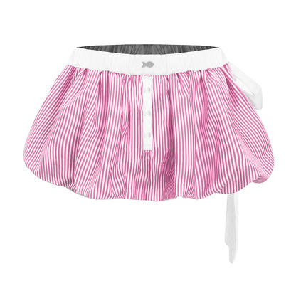 Pink and white striped skirt with a white waistband on a white background