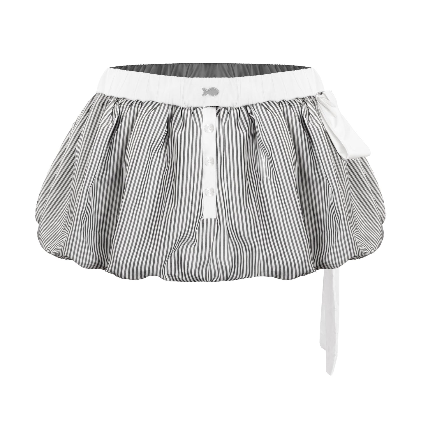 Black and white striped skirt with a white waistband on a white background