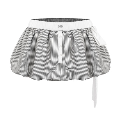 Black and white striped skirt with a white waistband on a white background