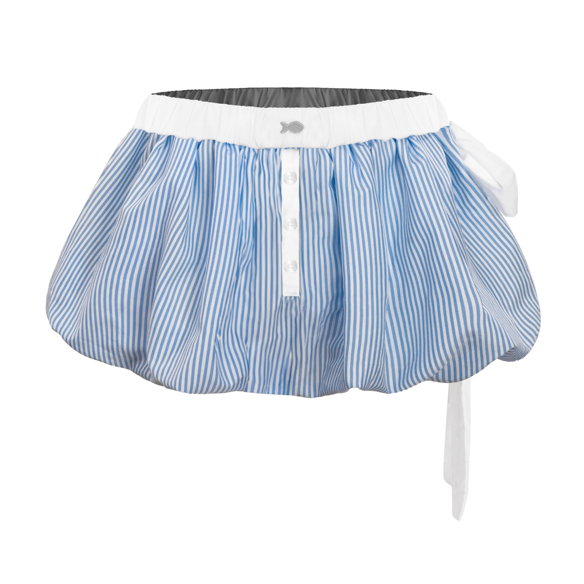 Blue and white striped skirt with a white belt on a white background