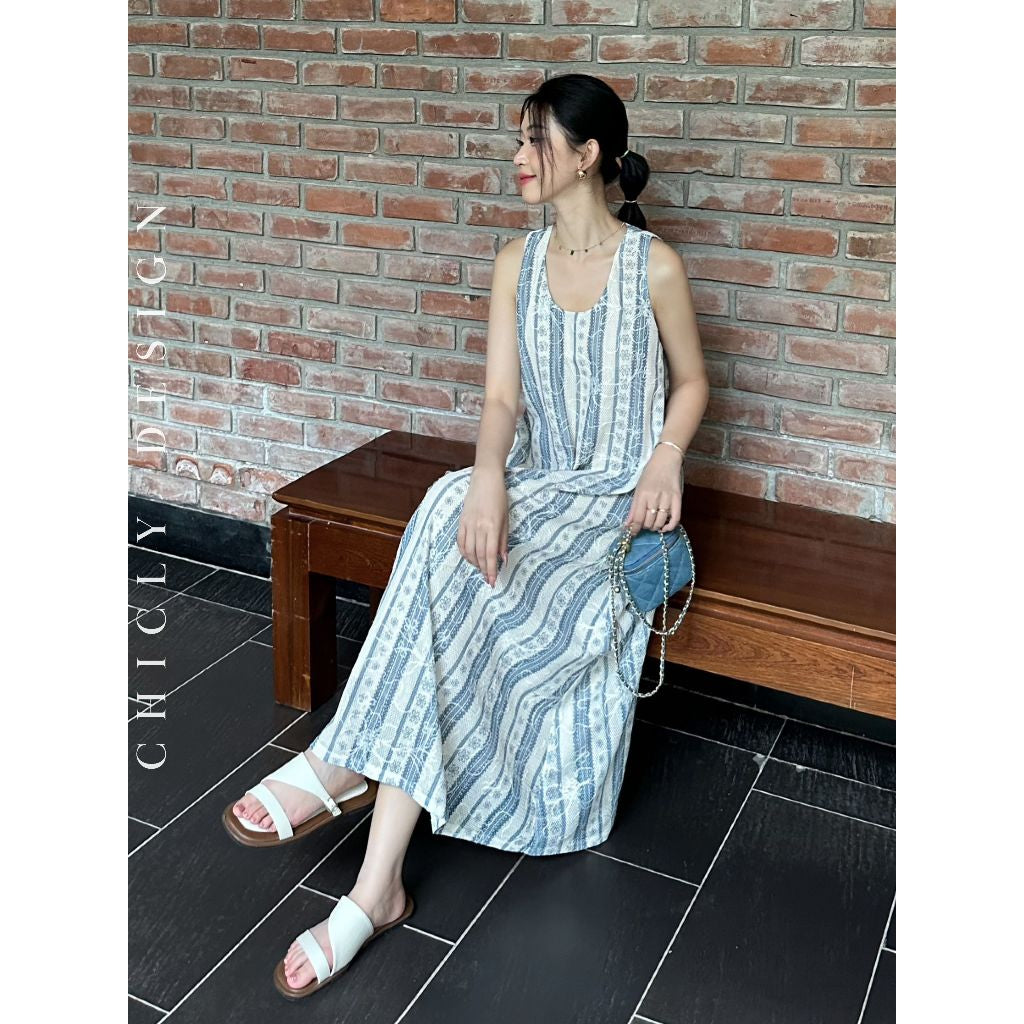 Flowy Striped Lace Maxi Dress