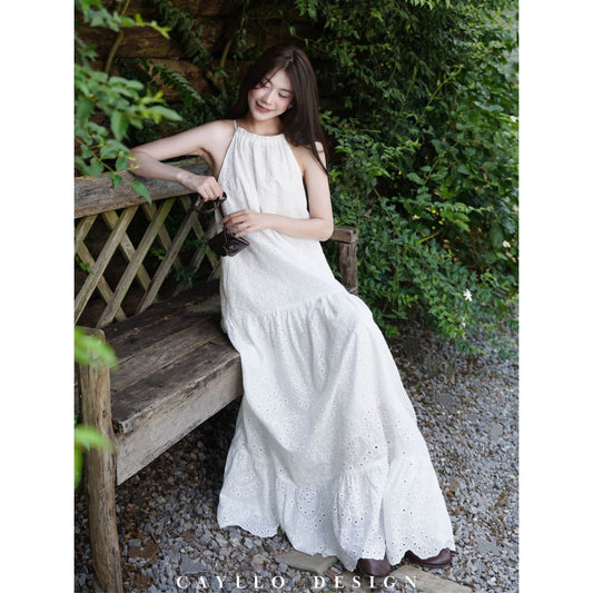 Elegant Halter Lace Maxi Dress