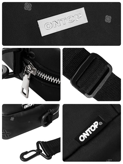 Collage of black bag details with ONTOP branding