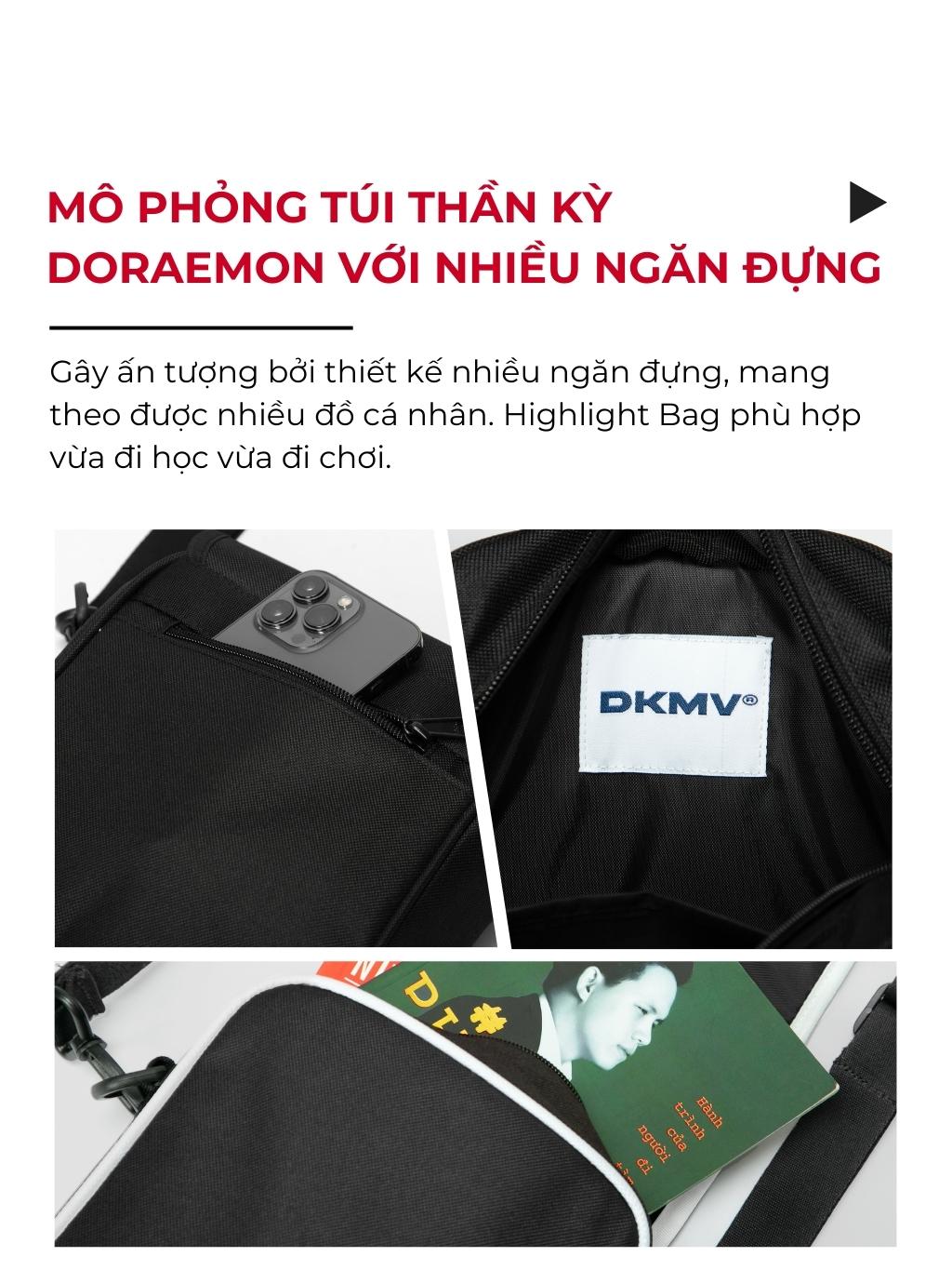 Black bag with multiple compartments and a visible brand logo on a white background