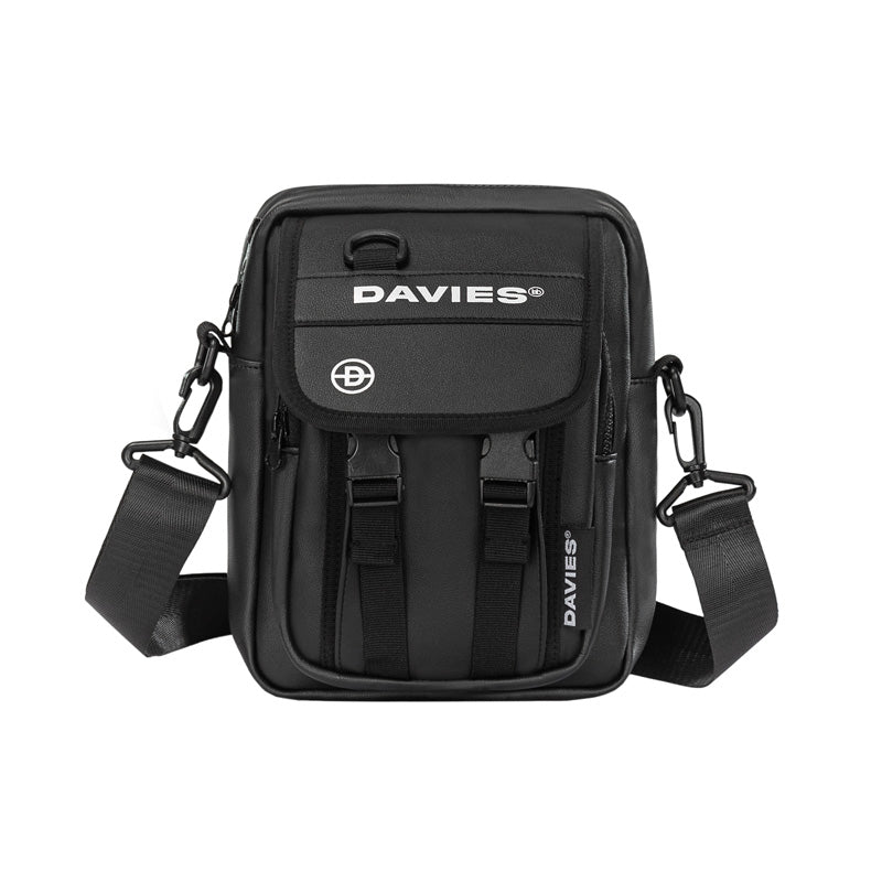 Black shoulder bag with 'DAVIES' branding on a white background