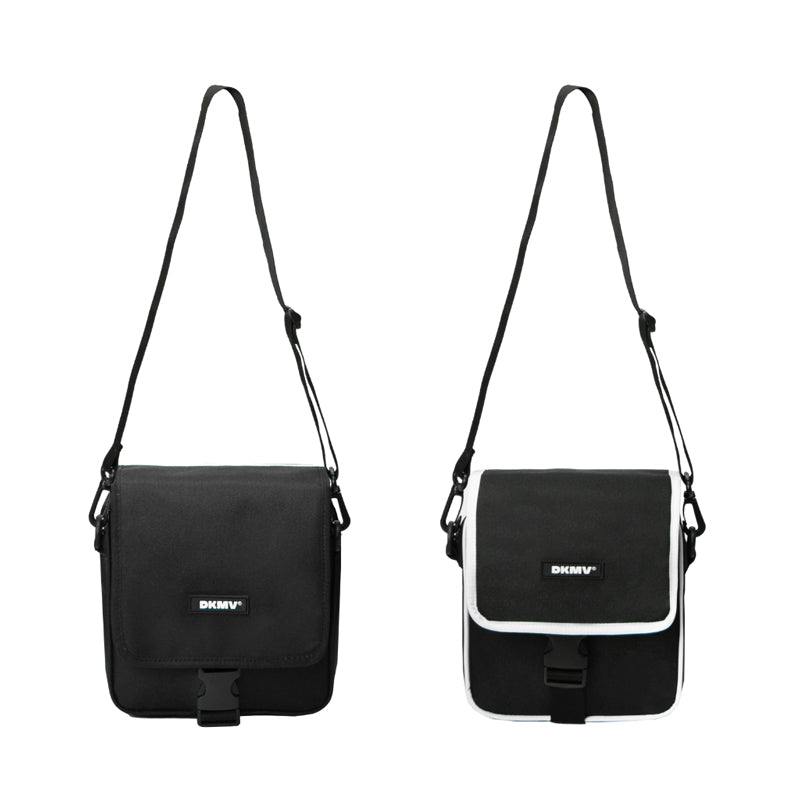 Black shoulder bag with a visible brand logo on a white background