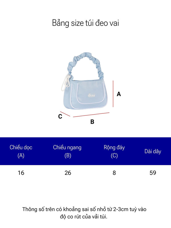 Measurement chart for a shoulder bag with dimensions labeled