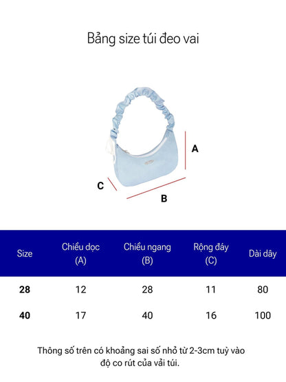 Measurement chart for shoulder bags with dimensions labeled