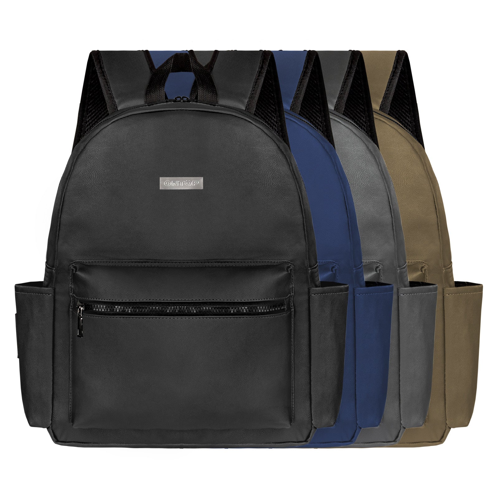 Black backpack with multiple color options displayed on a white background