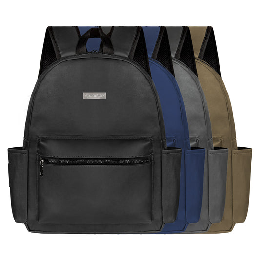 Black backpack with multiple color options displayed on a white background
