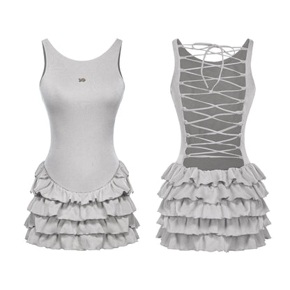 Gray dress with ruffled skirt on a white background