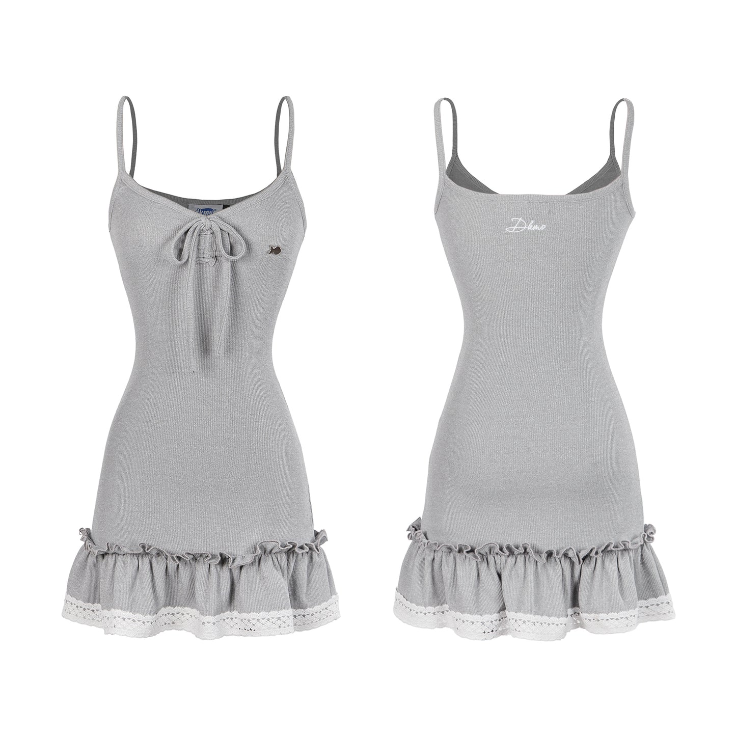 Two gray nightgowns with lace trim on a white background
