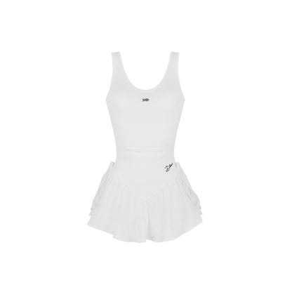 White tennis dress with brand logo on a white background