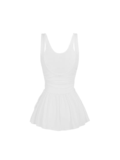 White sleeveless dress on a white background