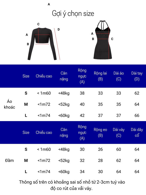 Size chart for clothing with measurements in centimeters and milligrams