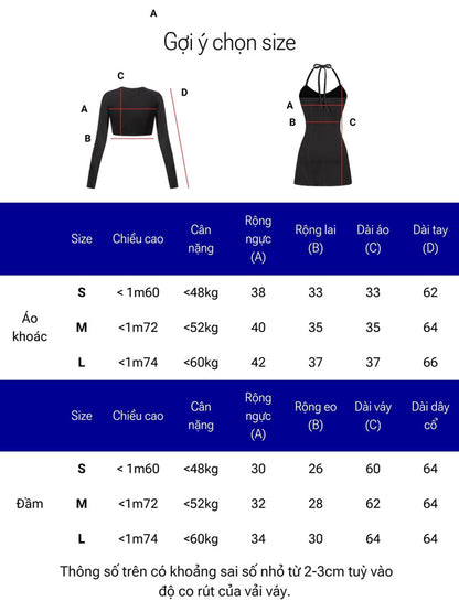 Size chart for clothing with measurements in centimeters and milligrams