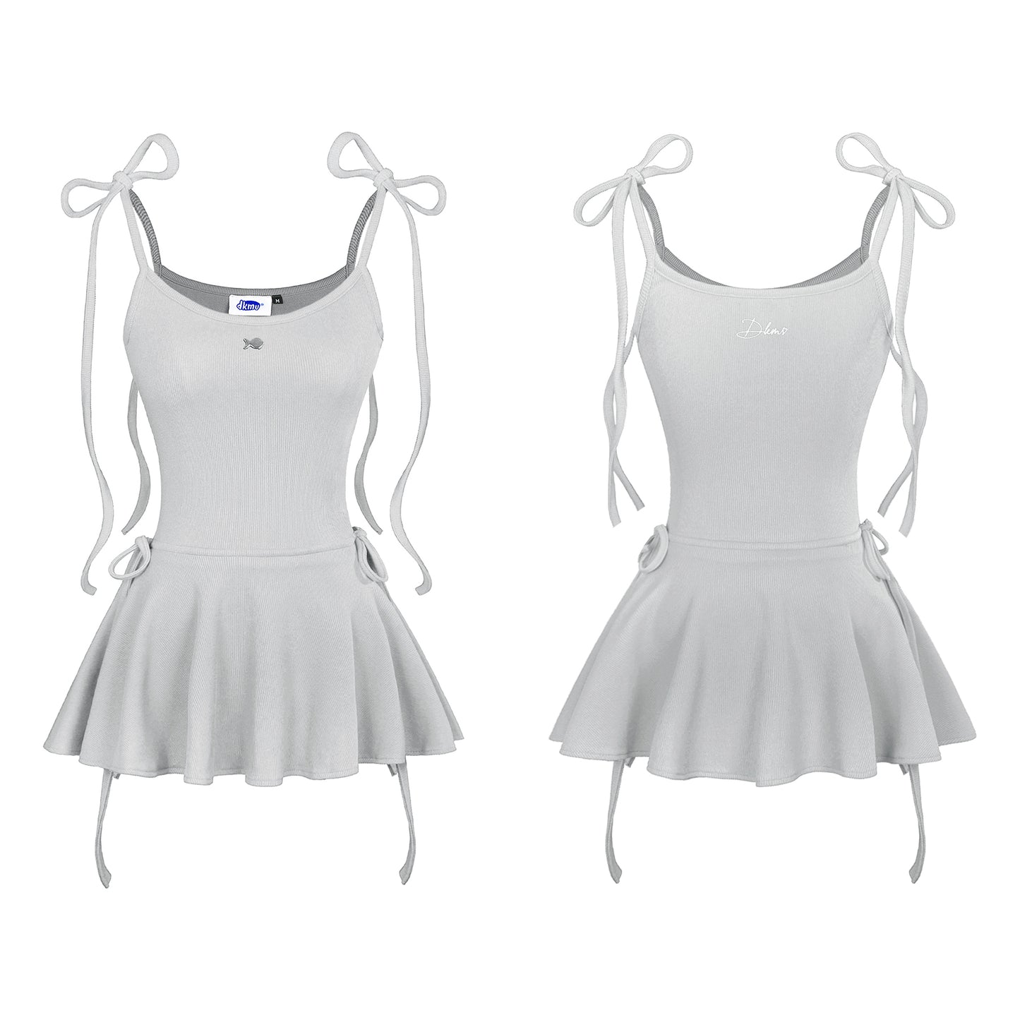 Light gray dress with bow straps on a white background