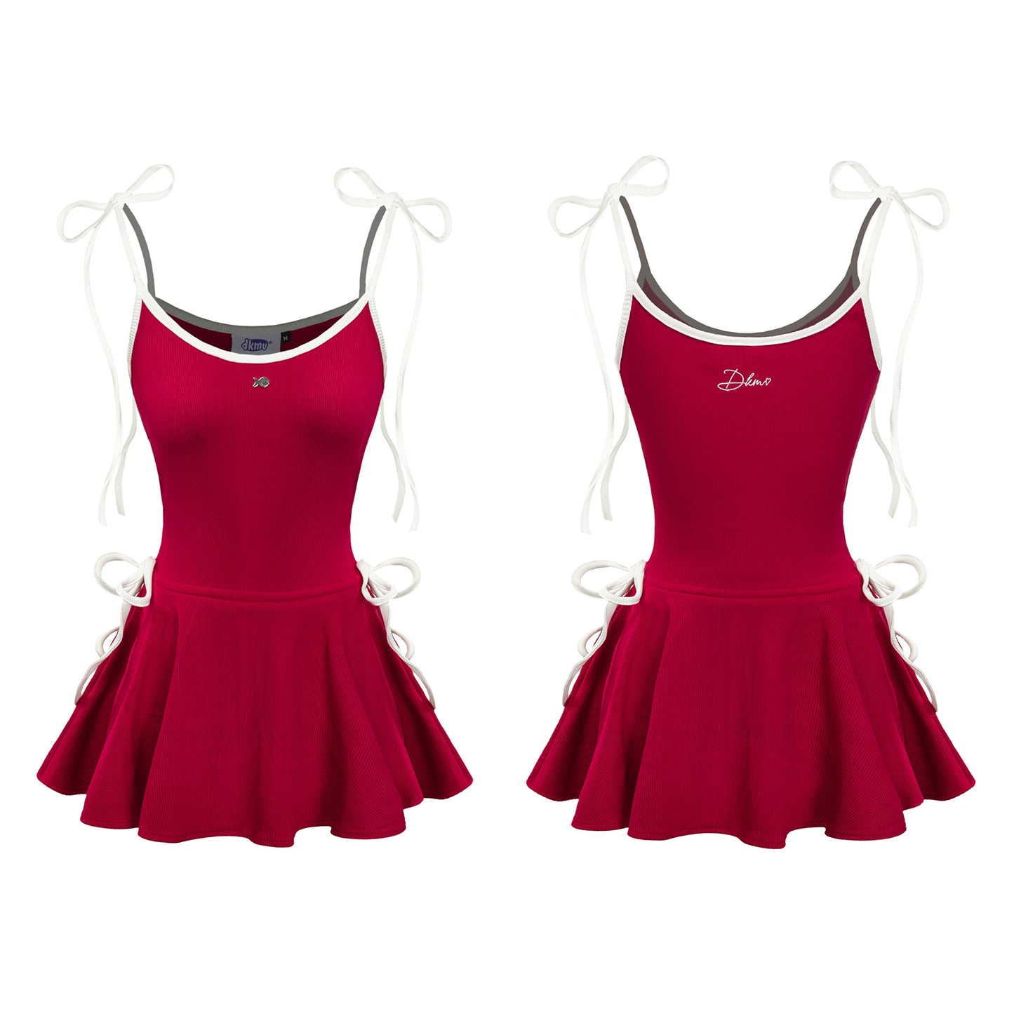 Red dress with white straps on a white background