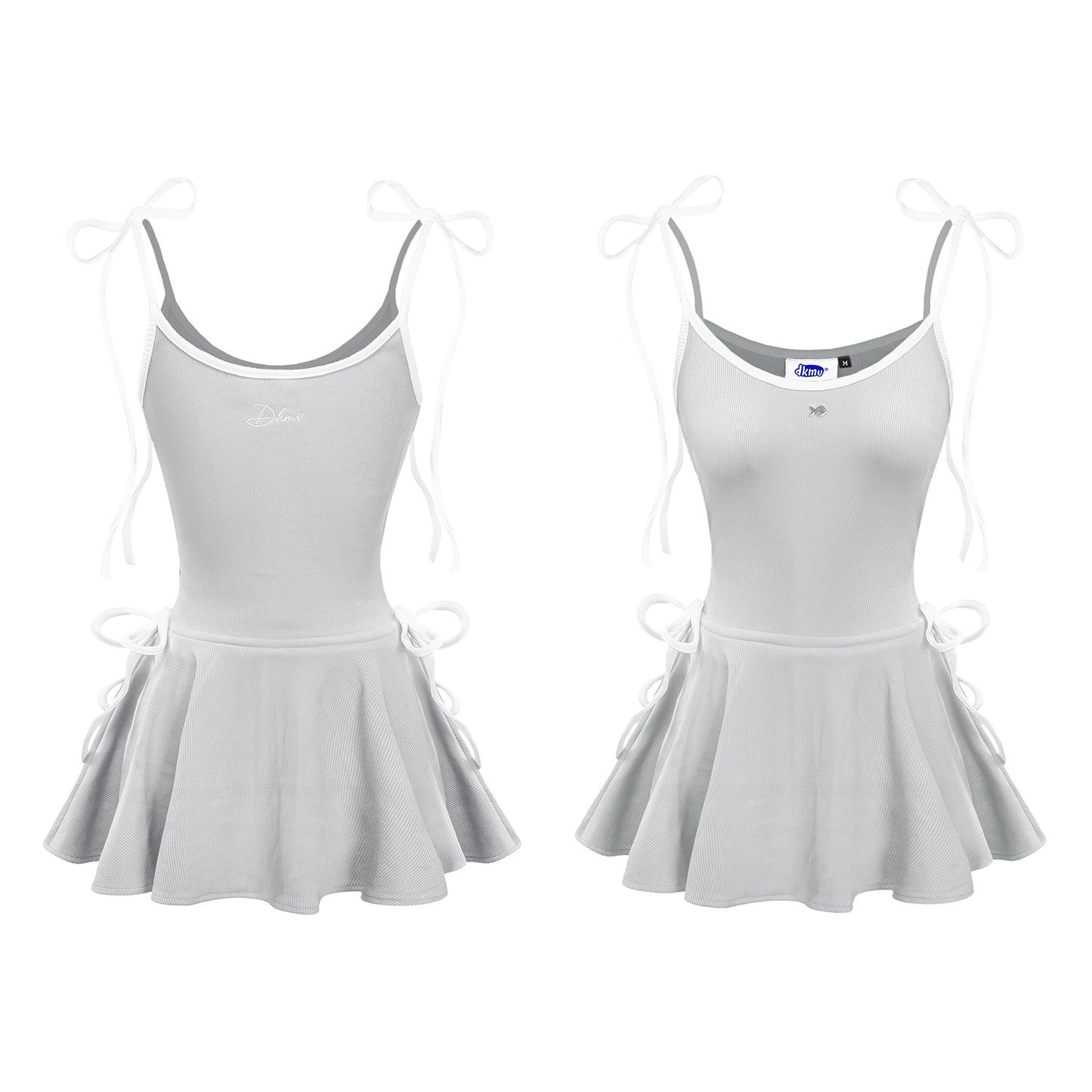 White sleeveless dress with a skirt on a white background