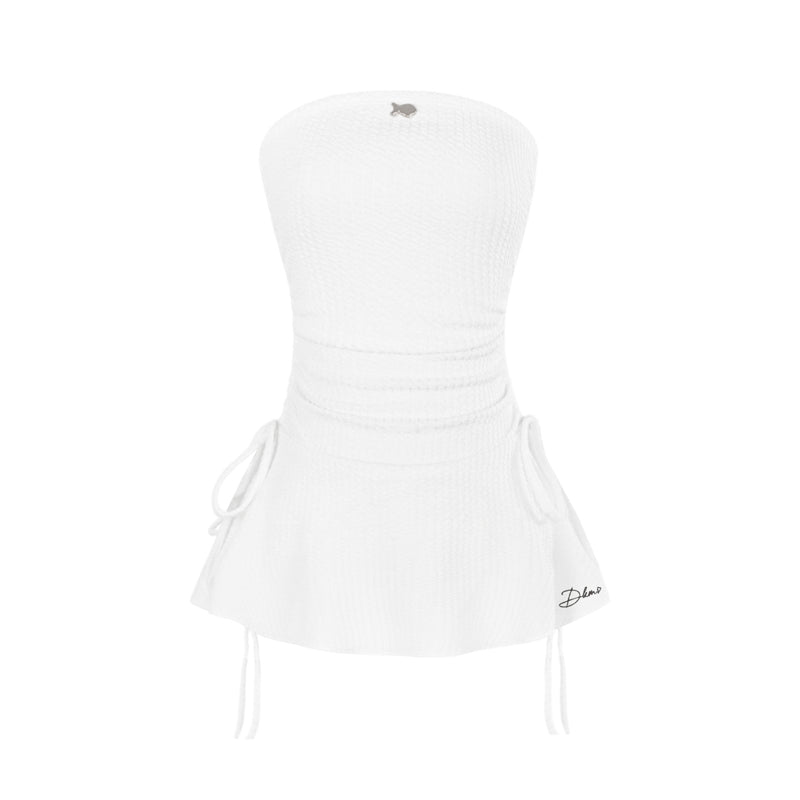 White strapless top with brand logo on a white background