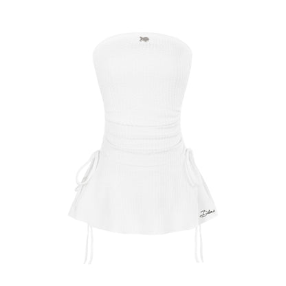 White strapless top with brand logo on a white background