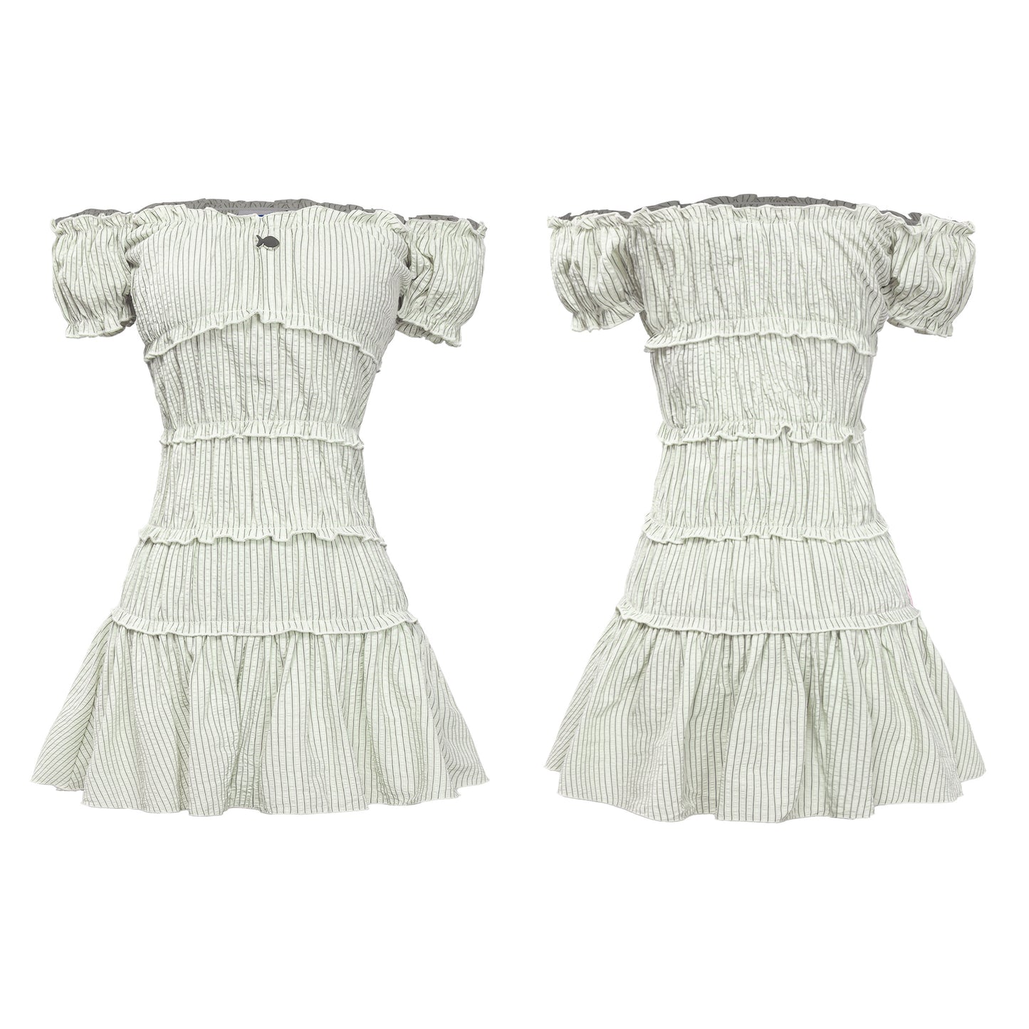 White dress with green stripes on a white background