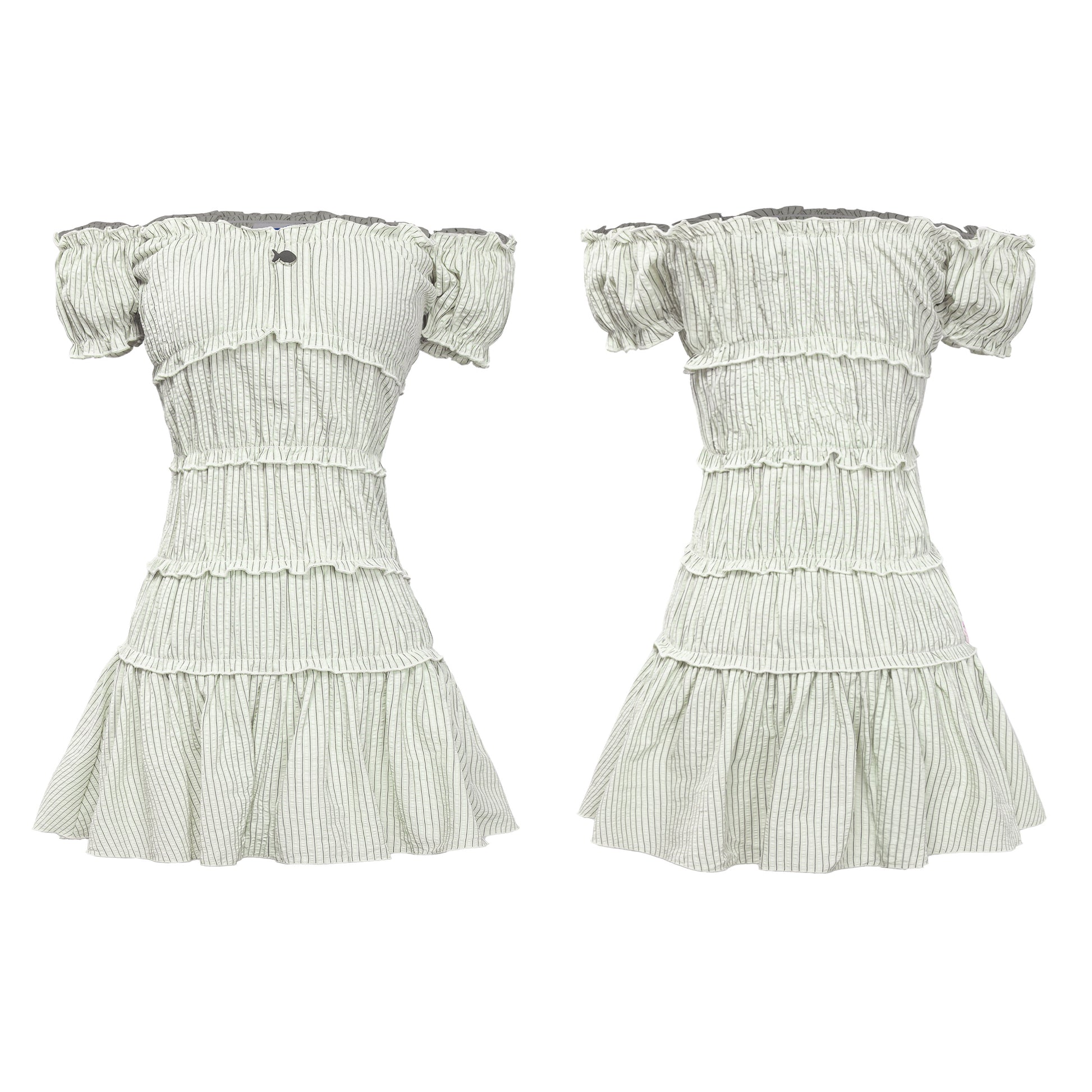White dress with green stripes on a white background