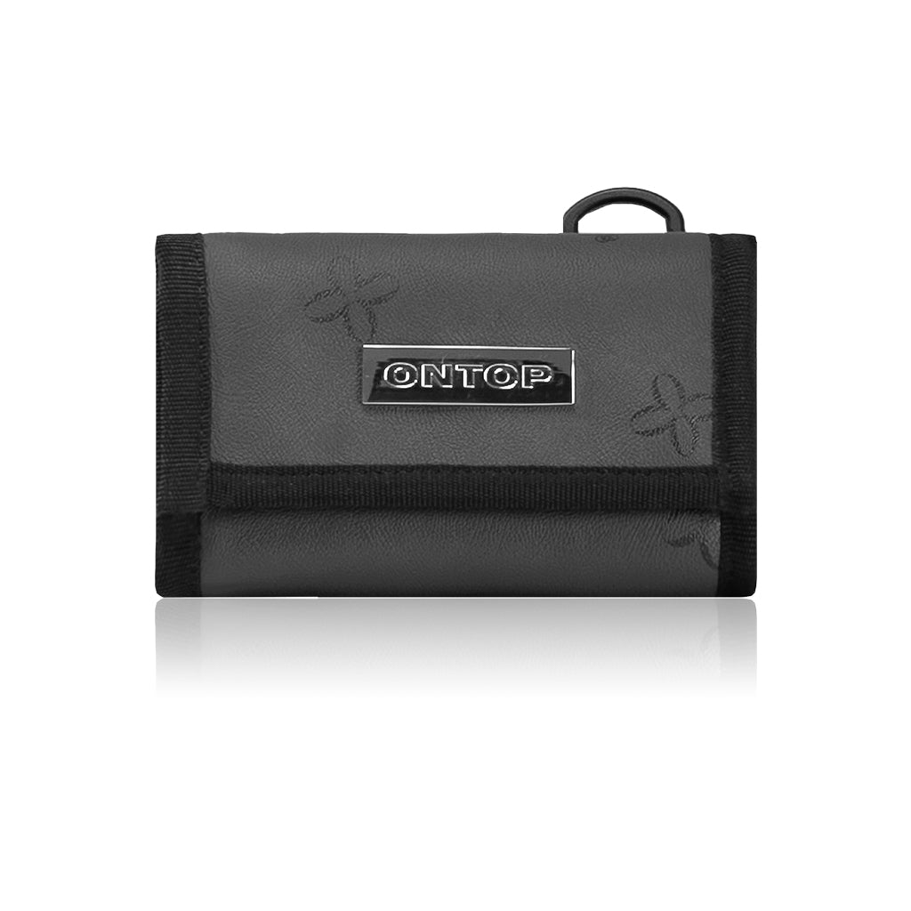 Black wallet with 'ONTOP' branding on a white background