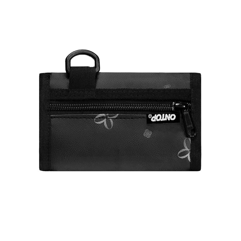 Black wallet with a brand logo on a white background