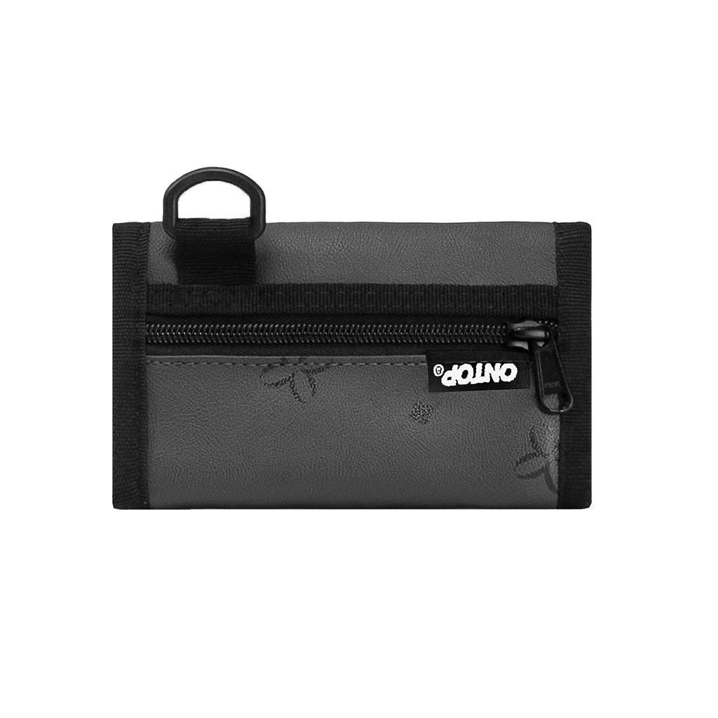 Black wallet with a brand logo on a white background